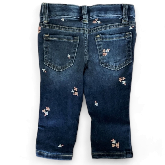 Cat & Jack Girl's Floral Embroidered Dark Blue Skinny Stretchy Toddler Jeans, 2T - Picture 3 of 7